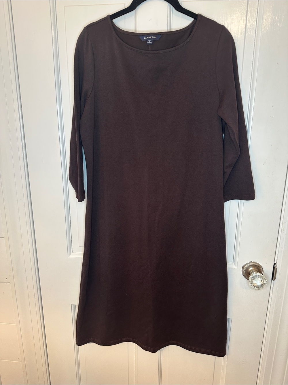 Lands' End Chocolate Brown 3/4 Sleeve Shift‎ Dress size S EUC
